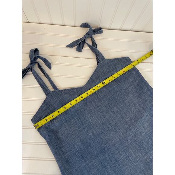 J. Crew Blue Chambray Cotton V-Neck Tie Strap Mini Dress Size M - Picture 4 of 5